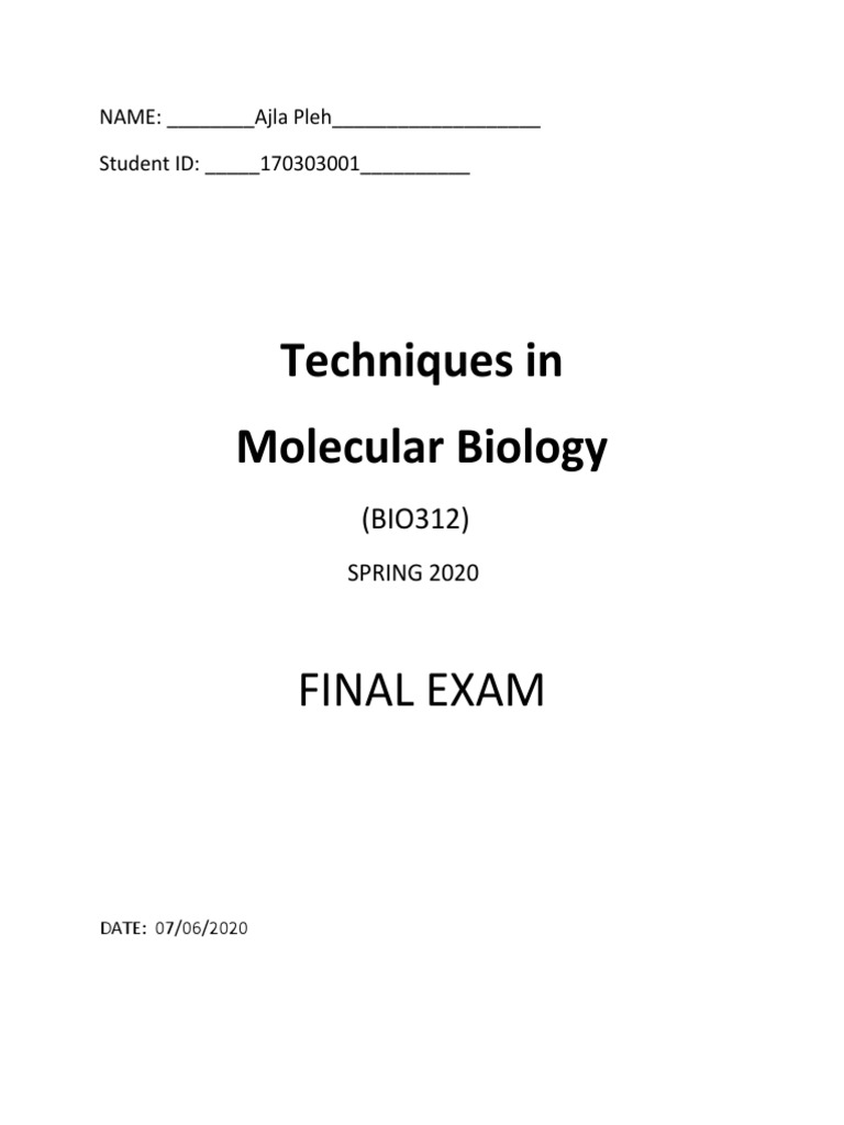 Bio312 Final Exam Spring 2020 | PDF | Elisa | Dna Ligase
