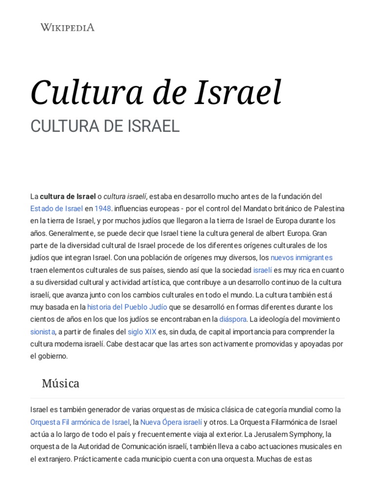 Cultura de Israel Wikipedia, La Enciclopedia Libre PDF