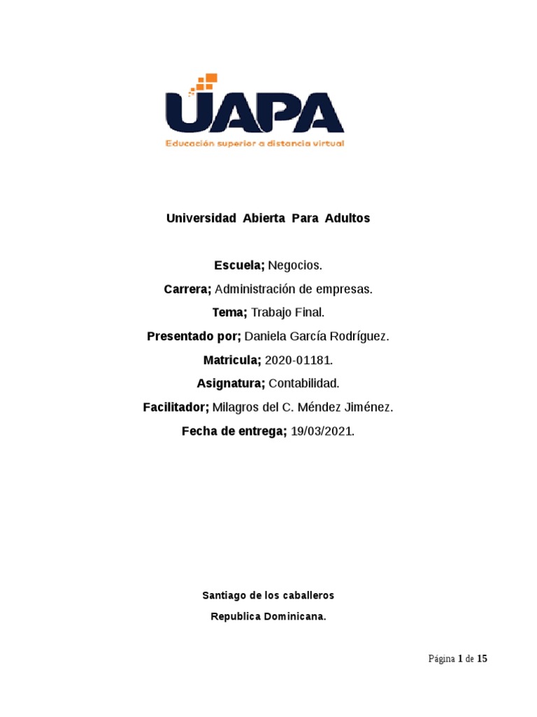 Trabajo Final de Contabilidad I UAPA | PDF | Contabilidad | Estado ...