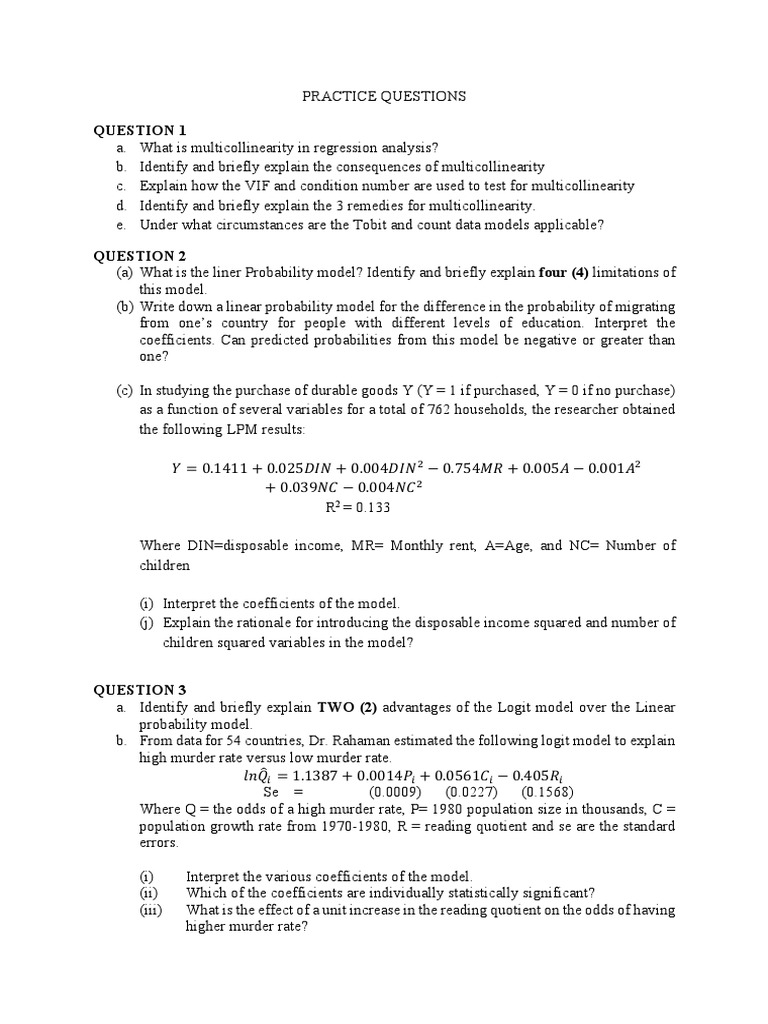 Practice Questions (EPM Econometrics) | PDF