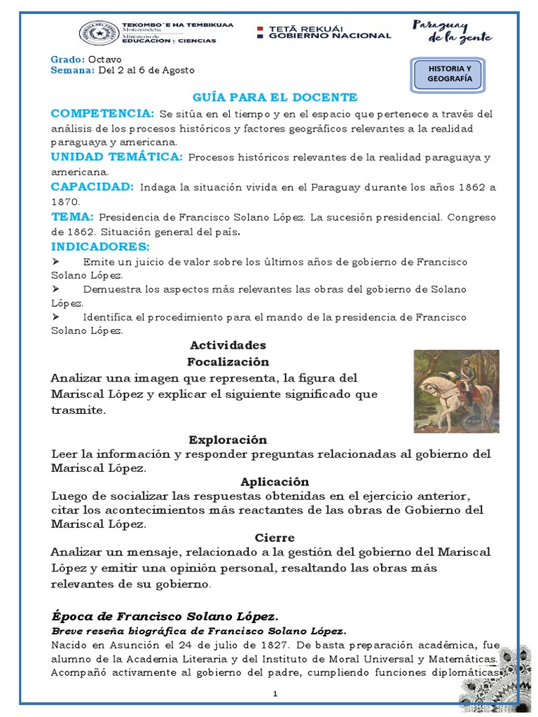 8ºhist - Geo Gobierno de Francisco Solano Lopez | PDF | Paraguay | Gobierno