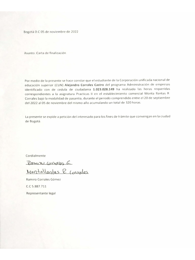 Carta de Finalizacion | PDF