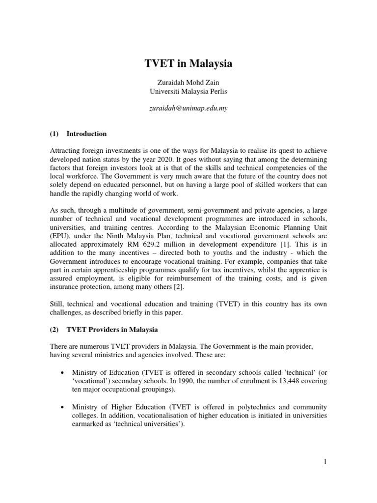 TVET in Malaysia | PDF | Vocational Education | Institute Of Technology