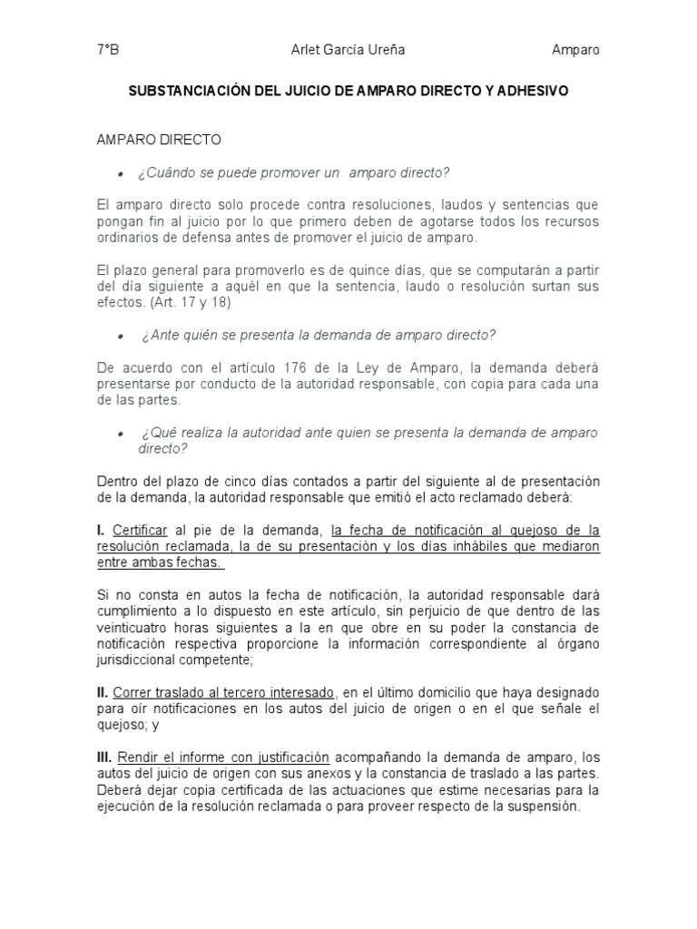 Substanciación del Juicio de Amparo Directo | PDF | Sentencia (ley ...