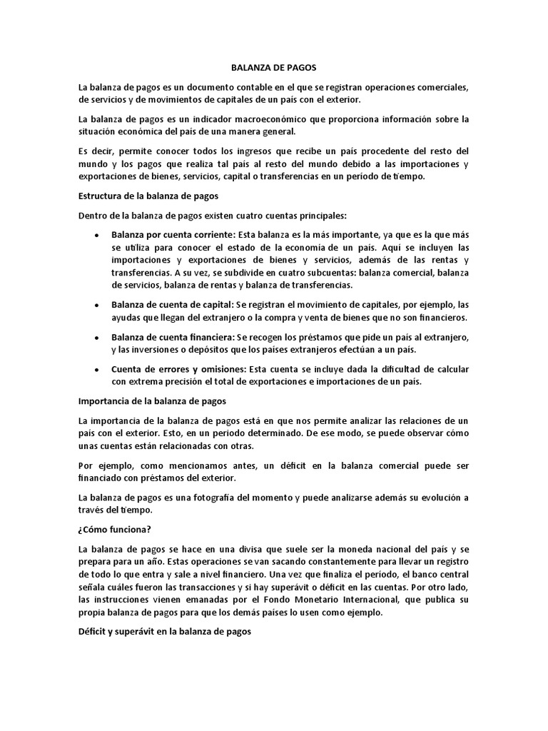 Balanza de Pagos | PDF | Balance de pagos | Dinero