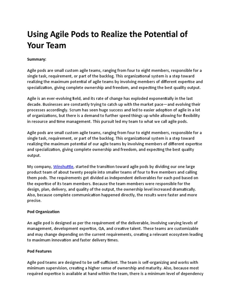 How To Apply PODs As An Agile Structured Team Base. PDF Agile