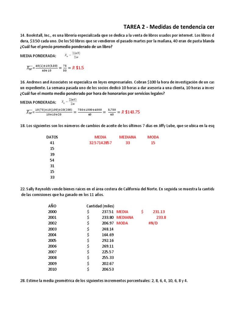 TAREA 2 - Medidas de Tendencia Central-Datos No Agrupados | PDF