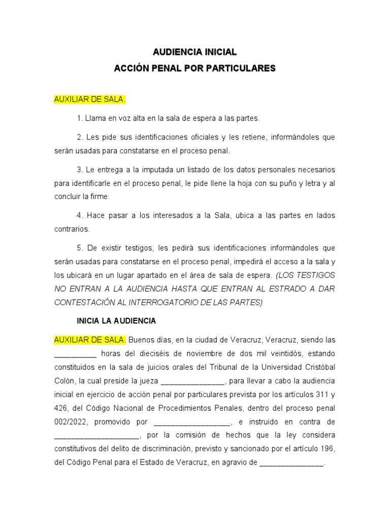 Proceso de Audiencia Inicial Penal | PDF | Procedimiento Criminal | Juez