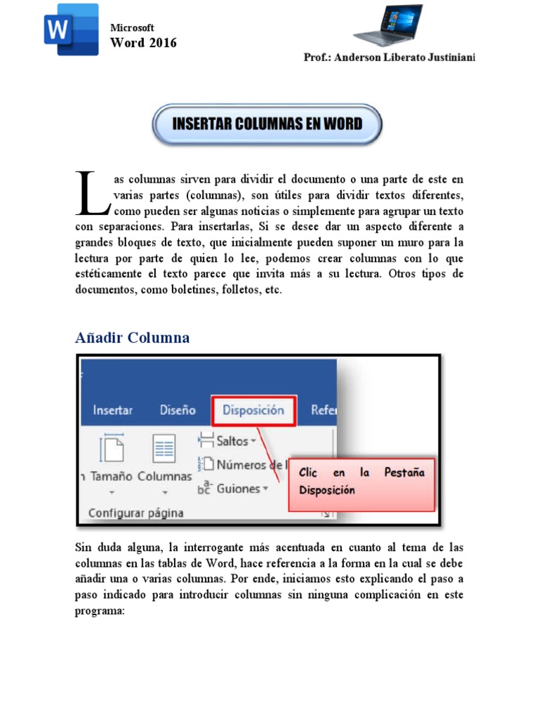 Insertar Columna En Word CLASE N°24 1ro (Insertar Columnas en Word) | PDF