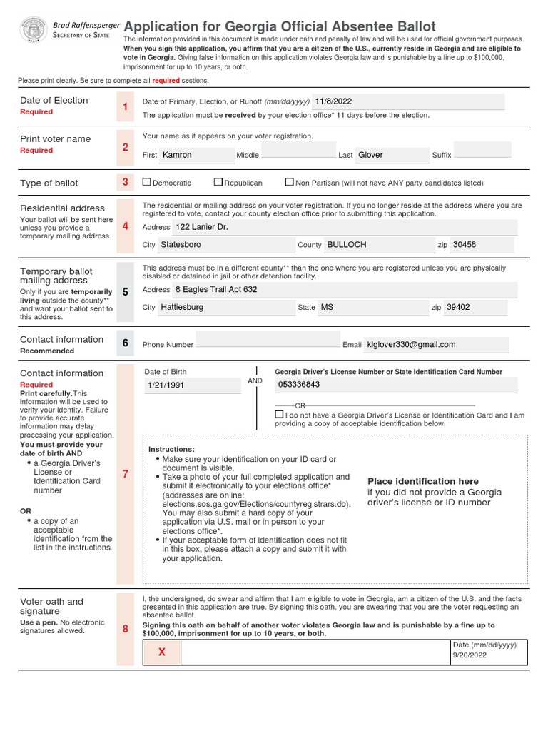 Absentee Ballot Request Pdf Identity Document Absentee Ballot