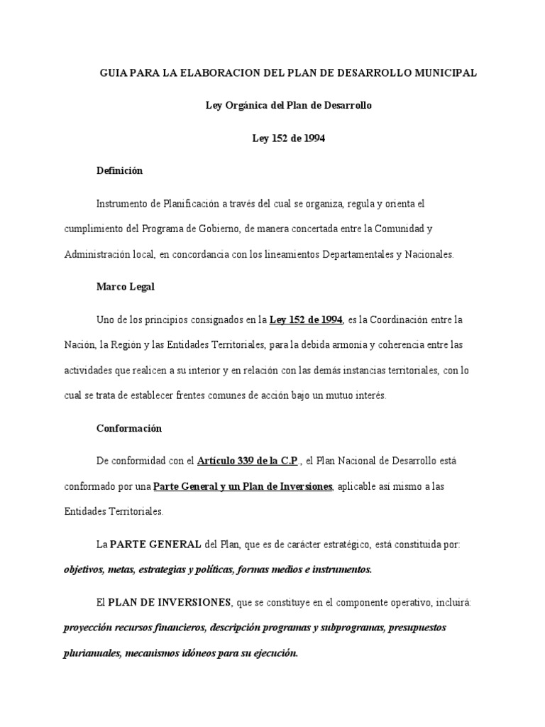 Guía para el Plan de Desarrollo Municipal | PDF | Alcalde | Planificación