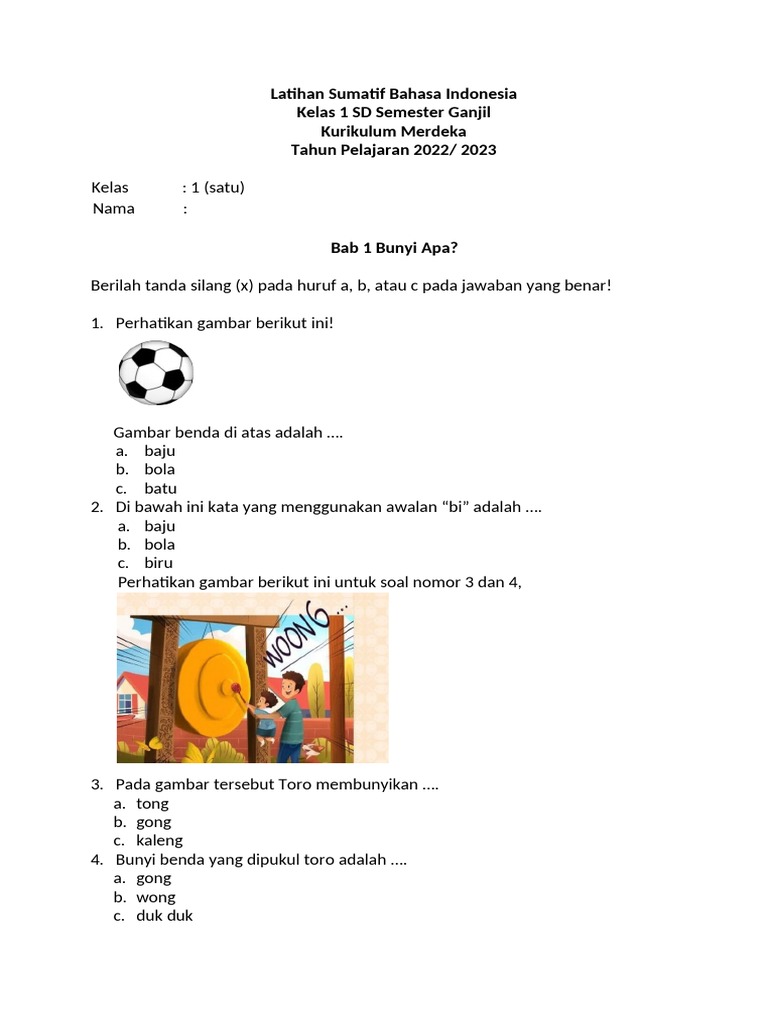 Latihan Bahasa Indonesia Kelas 1 PDF