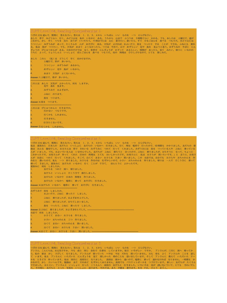 Jlpt N4 Reading Exercises