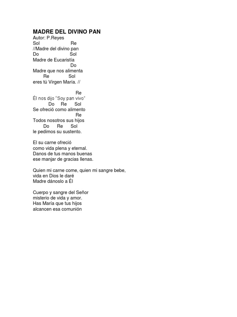 Madre Del Divino Pan Letra : Madre del Divino Pan Acordes – XVYP