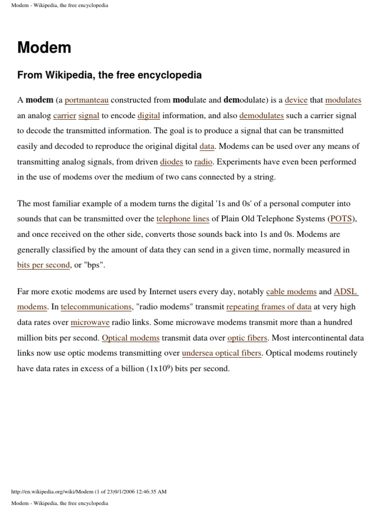 Modem Wikipedia, The Free Encyclopedia PDF Modem Access