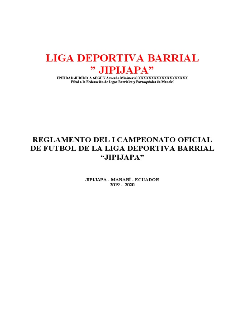 Reglamento del Campeonato Barrial Jipijapa | PDF