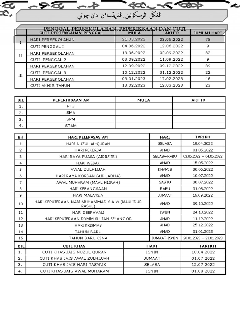 03-Takwim Persekolahan | PDF