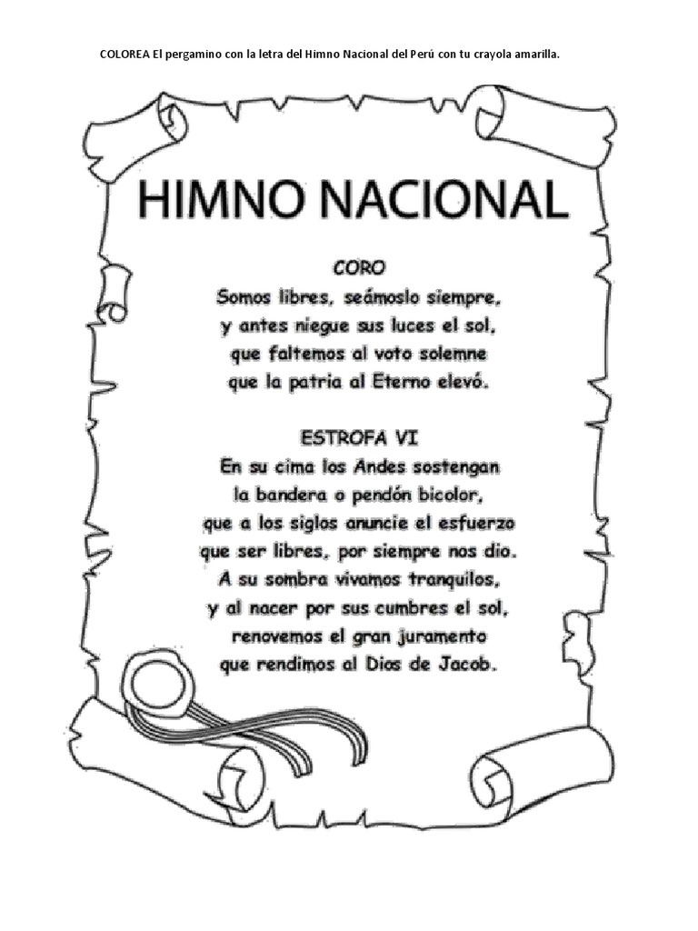 COLOREA El Pergamino Con La Letra Del Himno Nacional Del Perú Con Tu