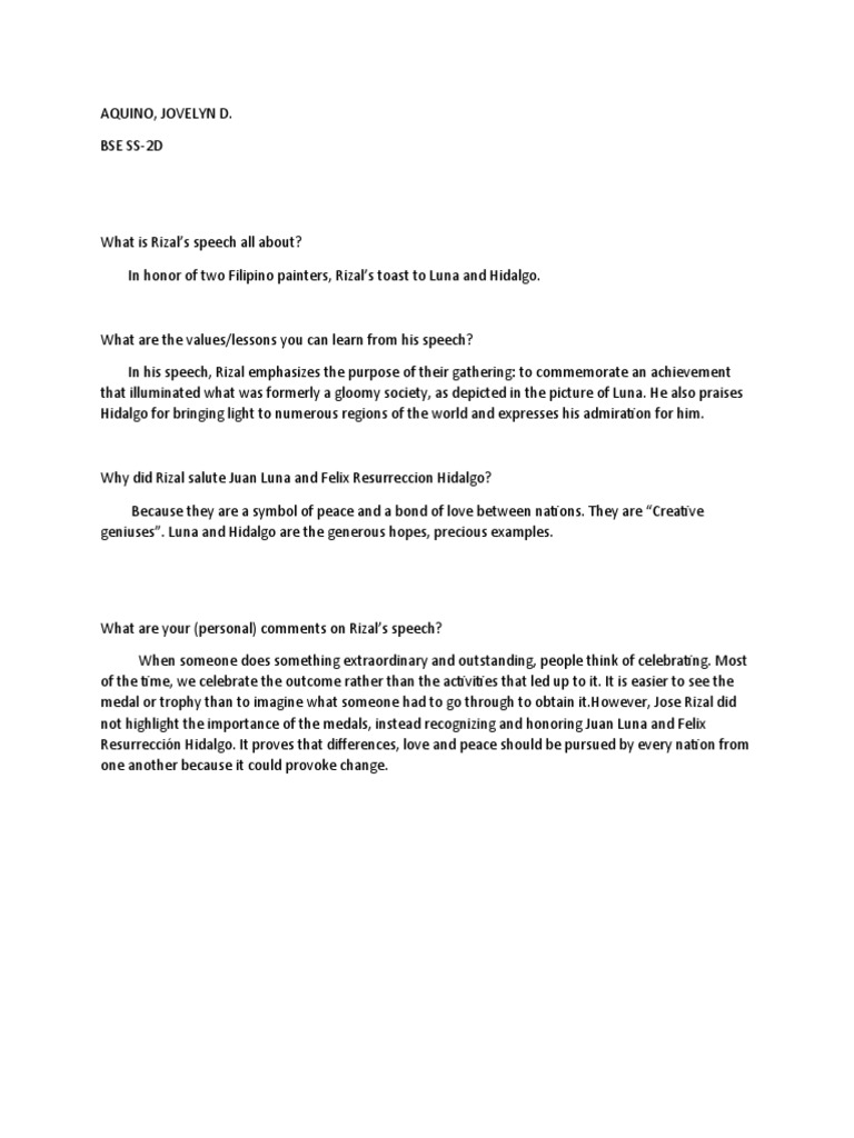 Annotation of Jose Rizal's Speech | PDF