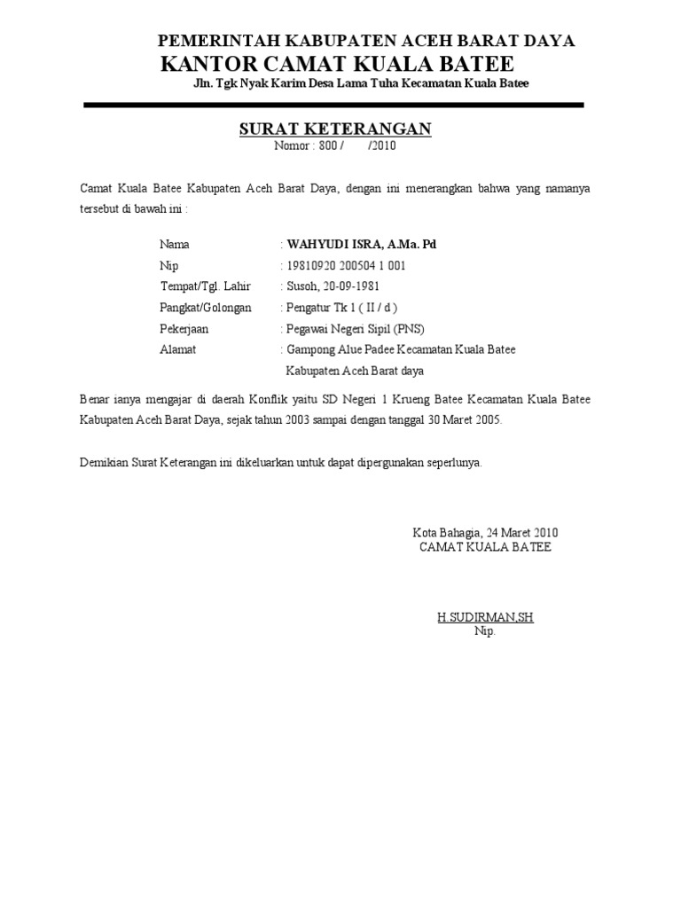 Surat Keterangan Camat