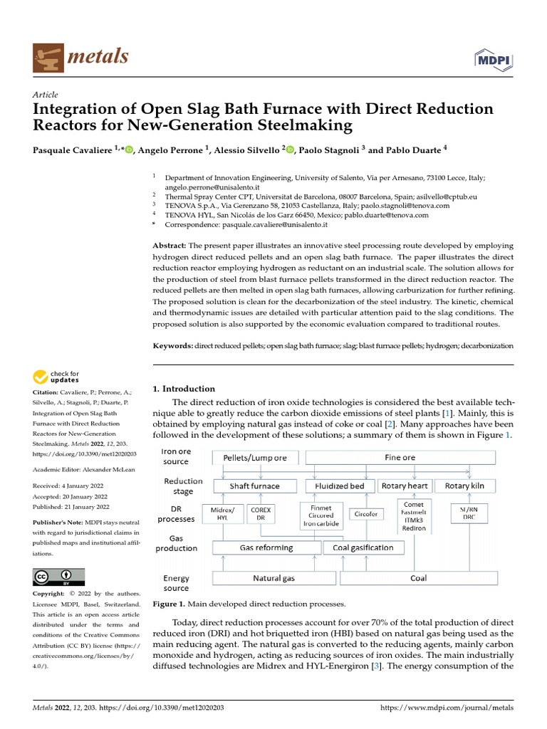 Integration of Open Slag Bath Furnace With Direct Reduction | PDF