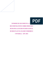 Informe de Seguimiento A Las Recomendaciones Sobre Derechos Humanos Al Estado Plurinacional de Bolivia en El Examen Periodico Universal - Epu 2010