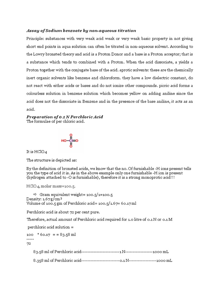 Assay of Sodium Benzoate by NonAqueous Titration PDF
