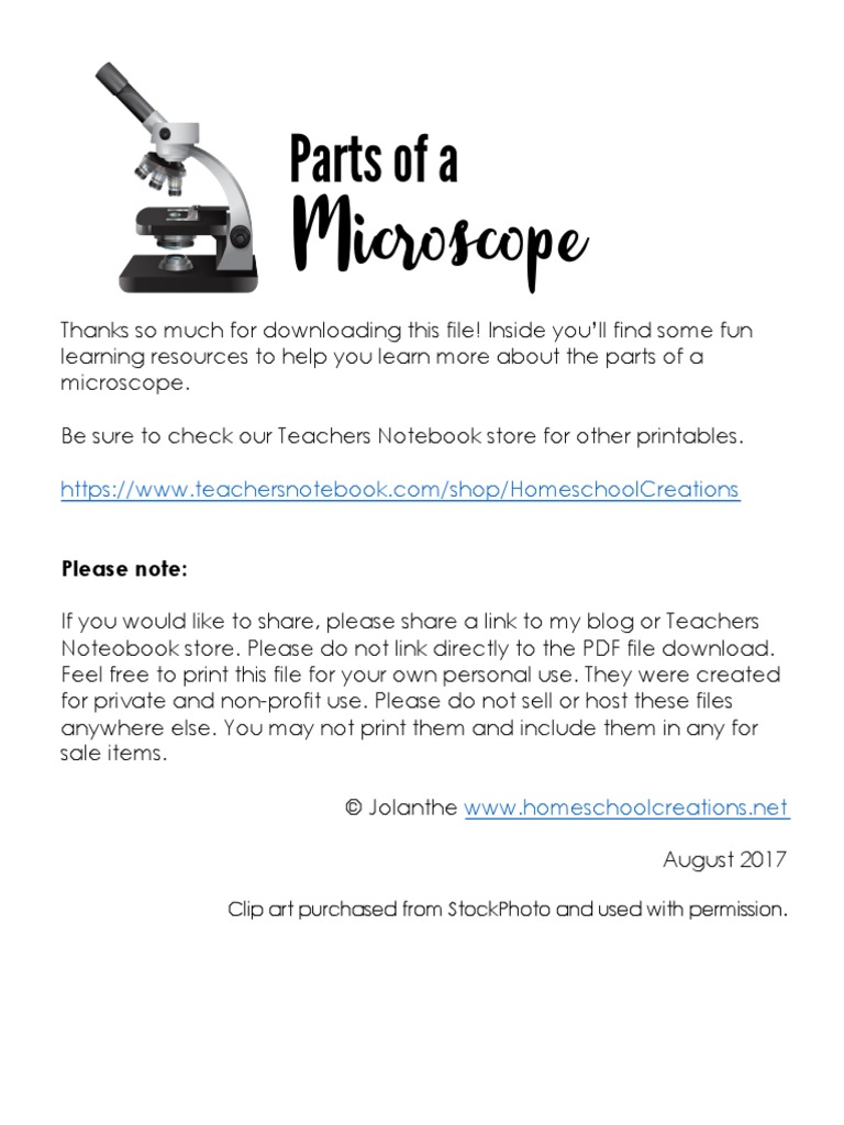 Parts of Microscope Worksheet 1 PDF