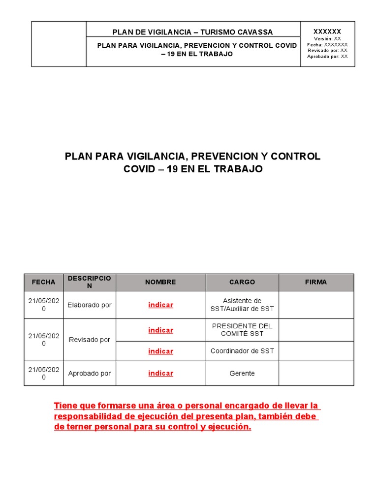 Plan para Vigilancia, Prevencion y Control Covid - 19 en El Trabajo ...