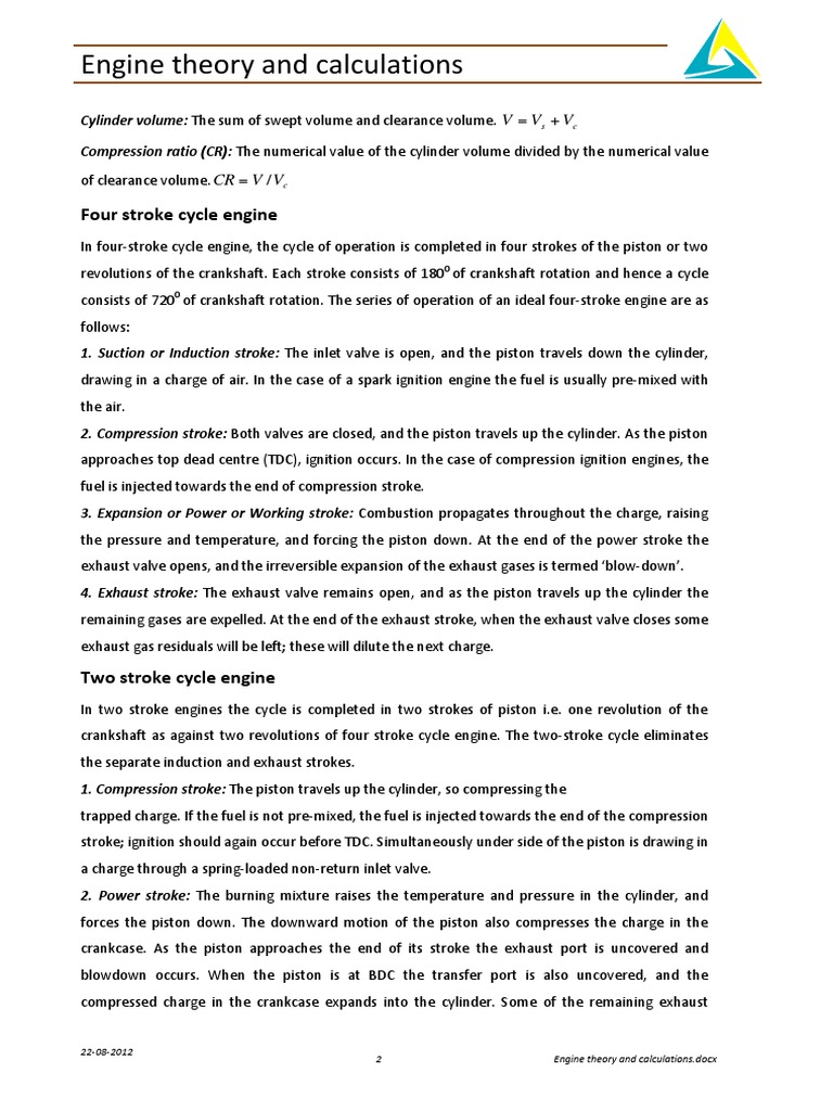Engine Theory and Calculations Four Stroke Cycle Engine PDF