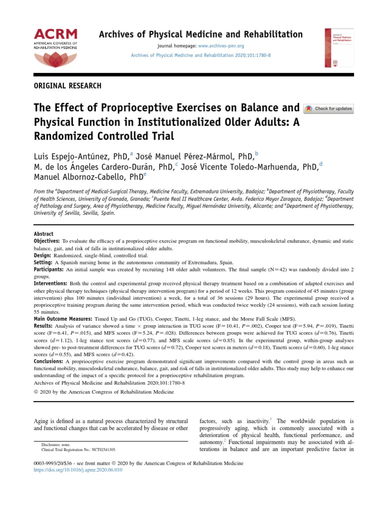 Proprioceptive Exercises Improve Balance in Seniors | PDF