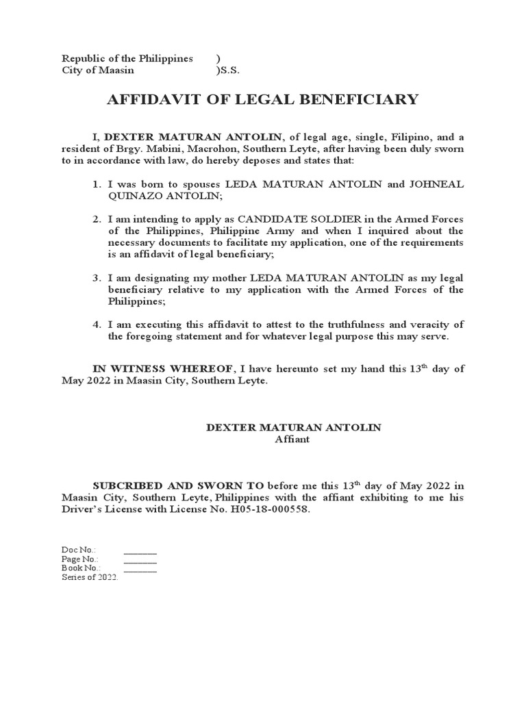 Affidavit of Legal Beneficiariesantolin PDF