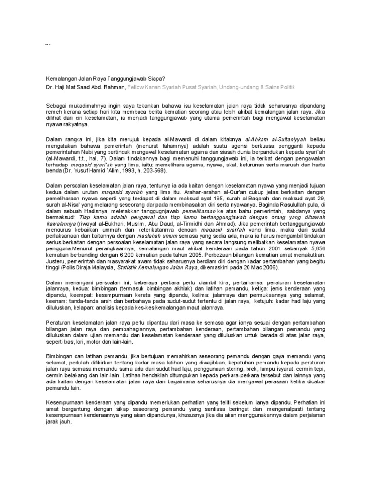 Kemalangan Jalan Raya Tanggungjawab Siapa Pdf