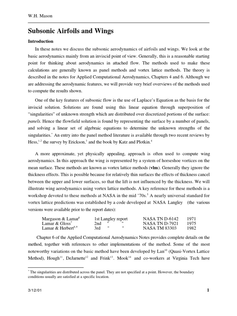Subsonic Airfoils and Wings | PDF | Airfoil | Lift (Force)