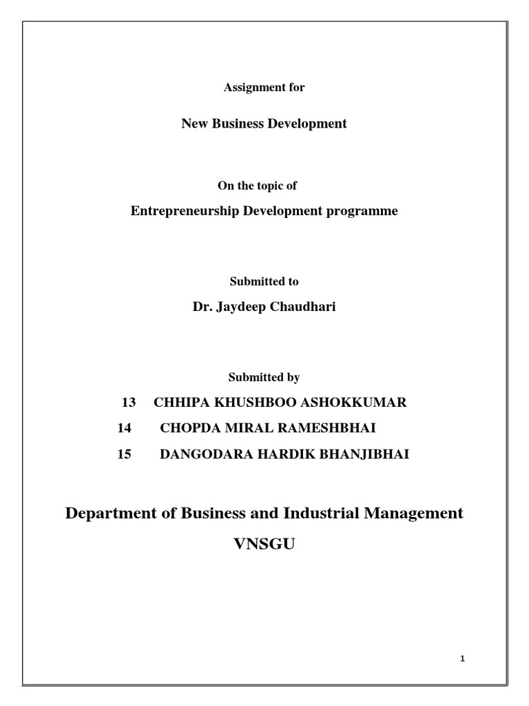 Entrepreneurship Development Assignment | PDF | Entrepreneurship ...