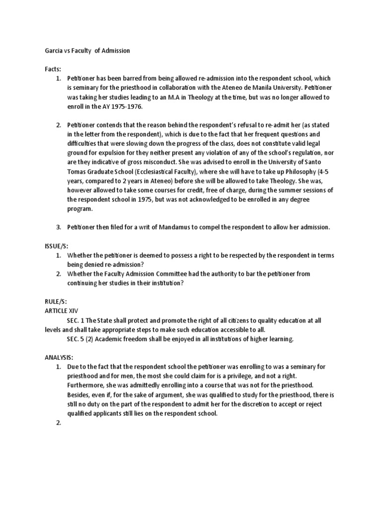 Garcia vs Faculty Admission Case Analysis | PDF
