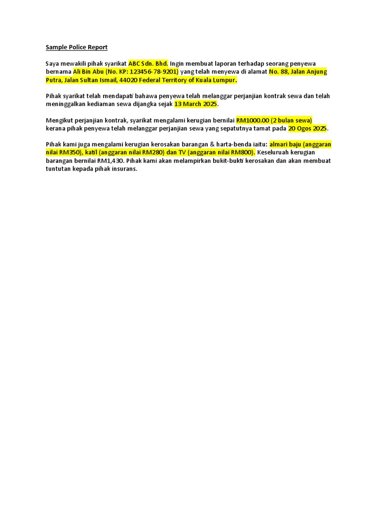 Sample Police Report | PDF