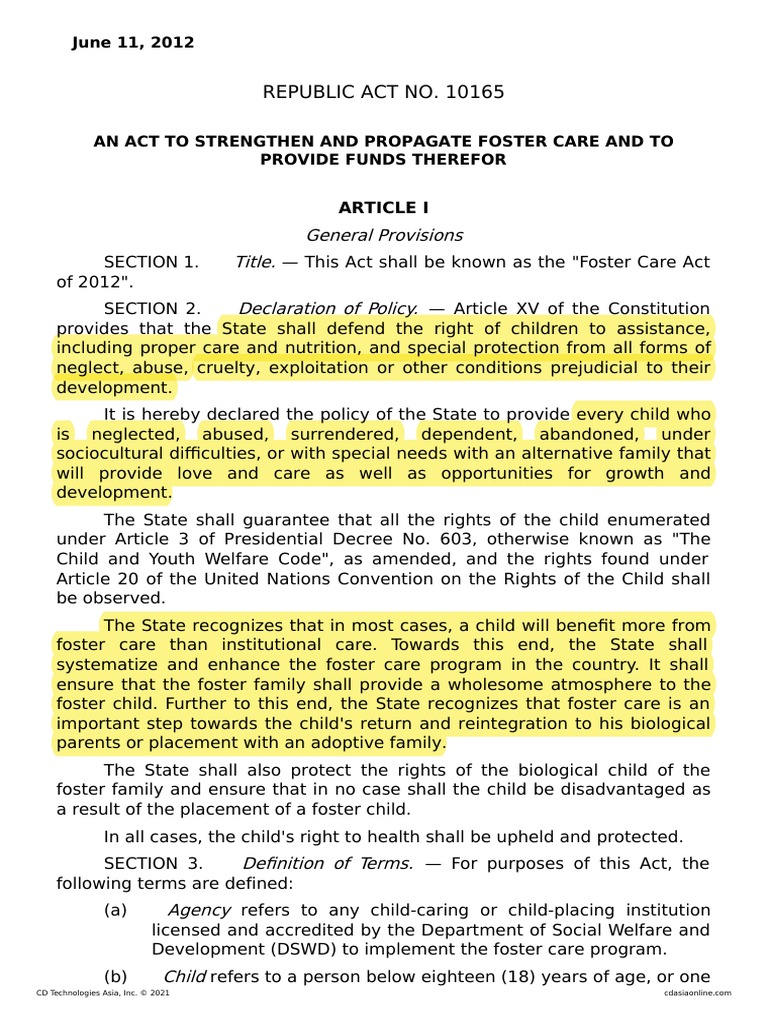 Foster Care Act of 2012 Overview | PDF | Foster Care | Family