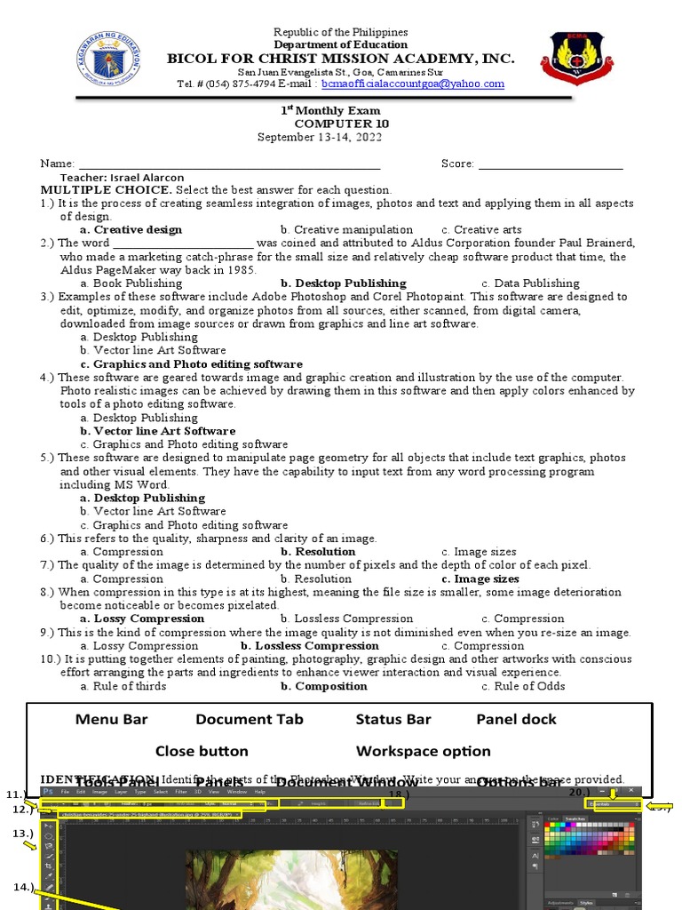 Grade 10-COMPUTER 1st Monthly | PDF | Image Editing | Adobe Photoshop