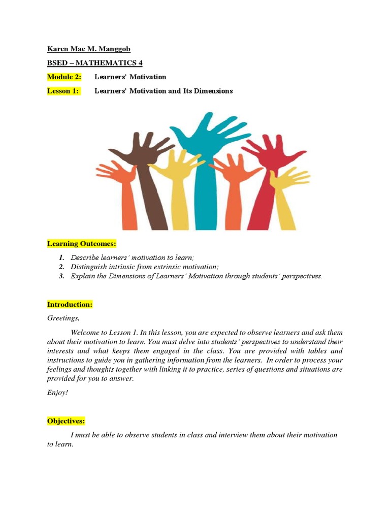 MANGGOB, K - Module 2. Lesson 1 | PDF | Motivation | Motivational