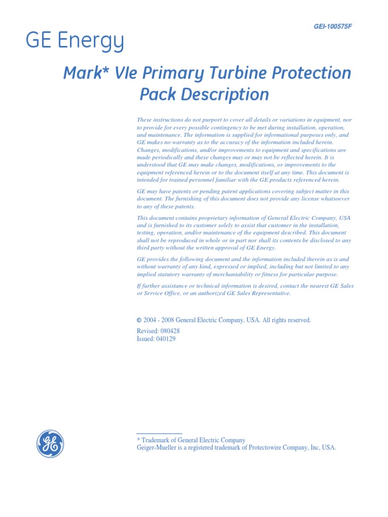 Turbine Protection Card GEI-100575 | PDF