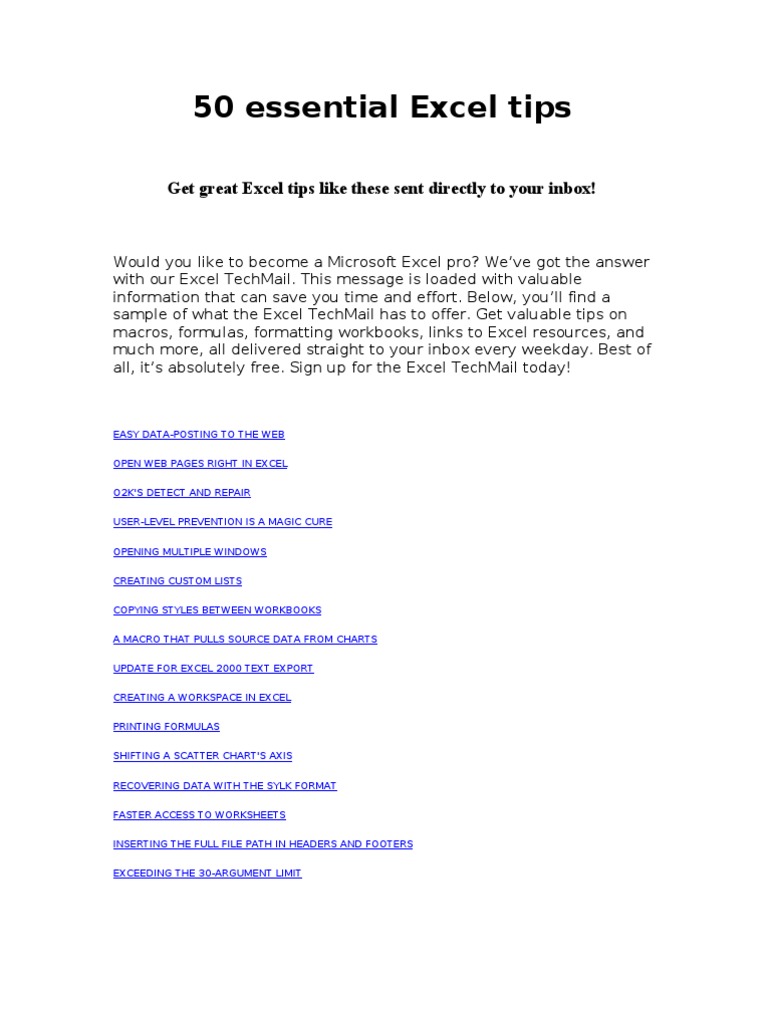50 Essential Excel Tips for Efficiency | PDF | Microsoft Excel | Visual ...