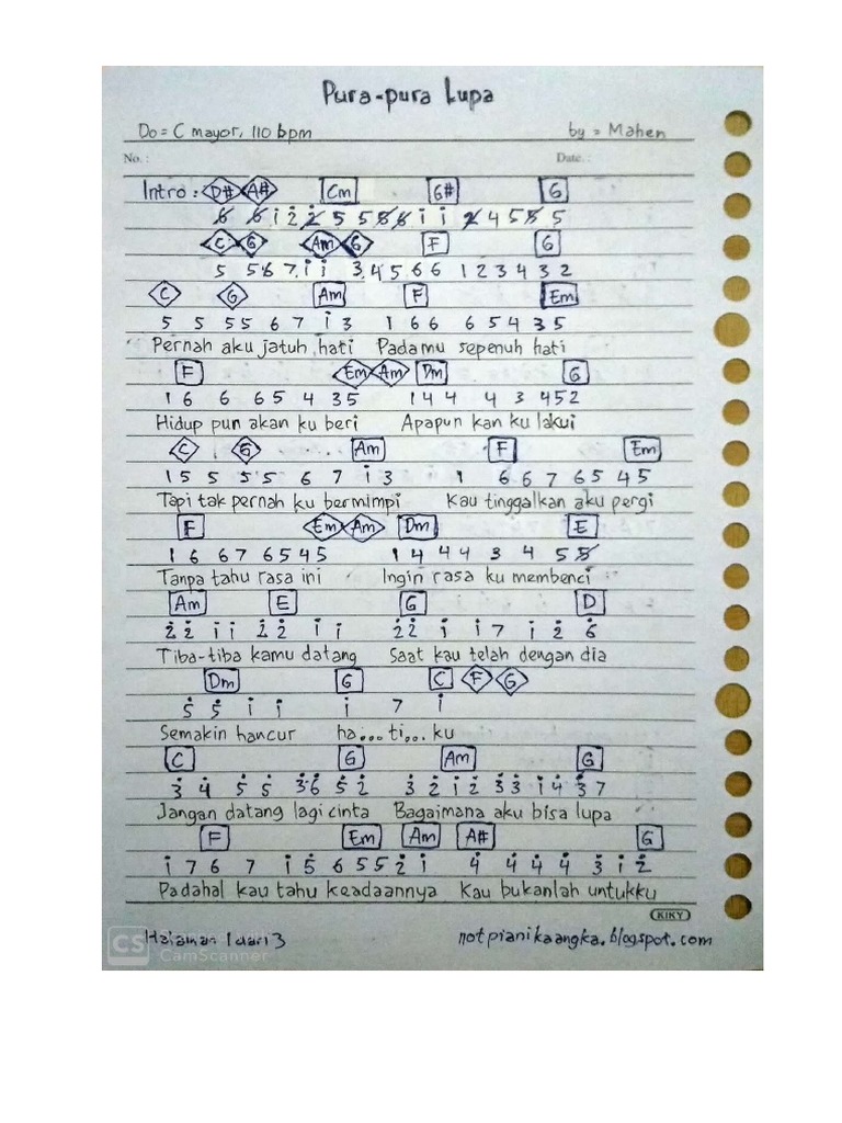 Not Angka Lagu Pura Pura Lupa PDF