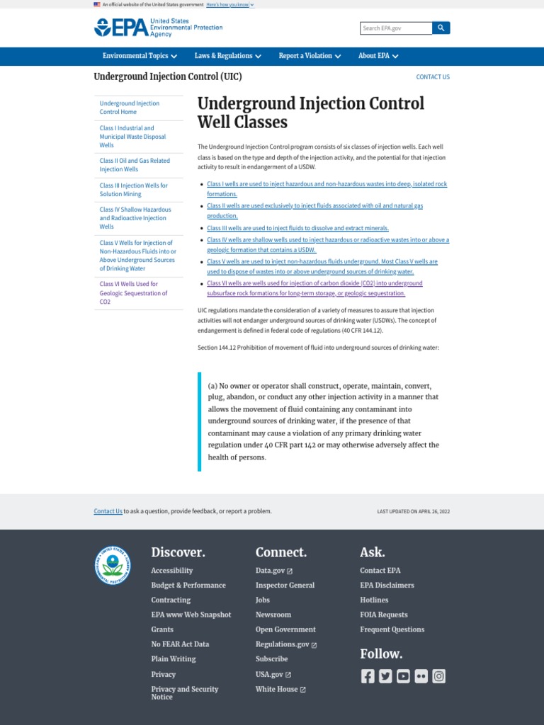 Underground Injection Control Well Classes US EPA PDF