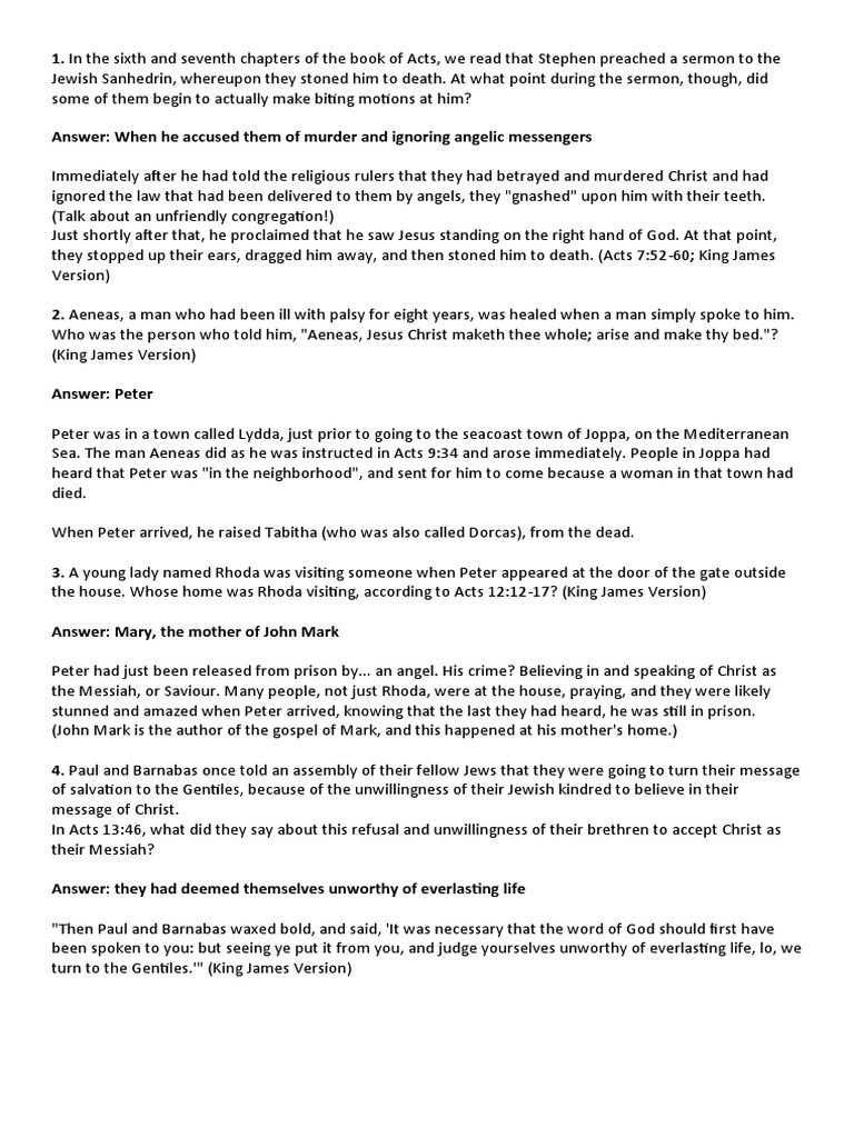 Bible Quiz Book of Acts2 | PDF | Paul The Apostle | Acts Of The Apostles