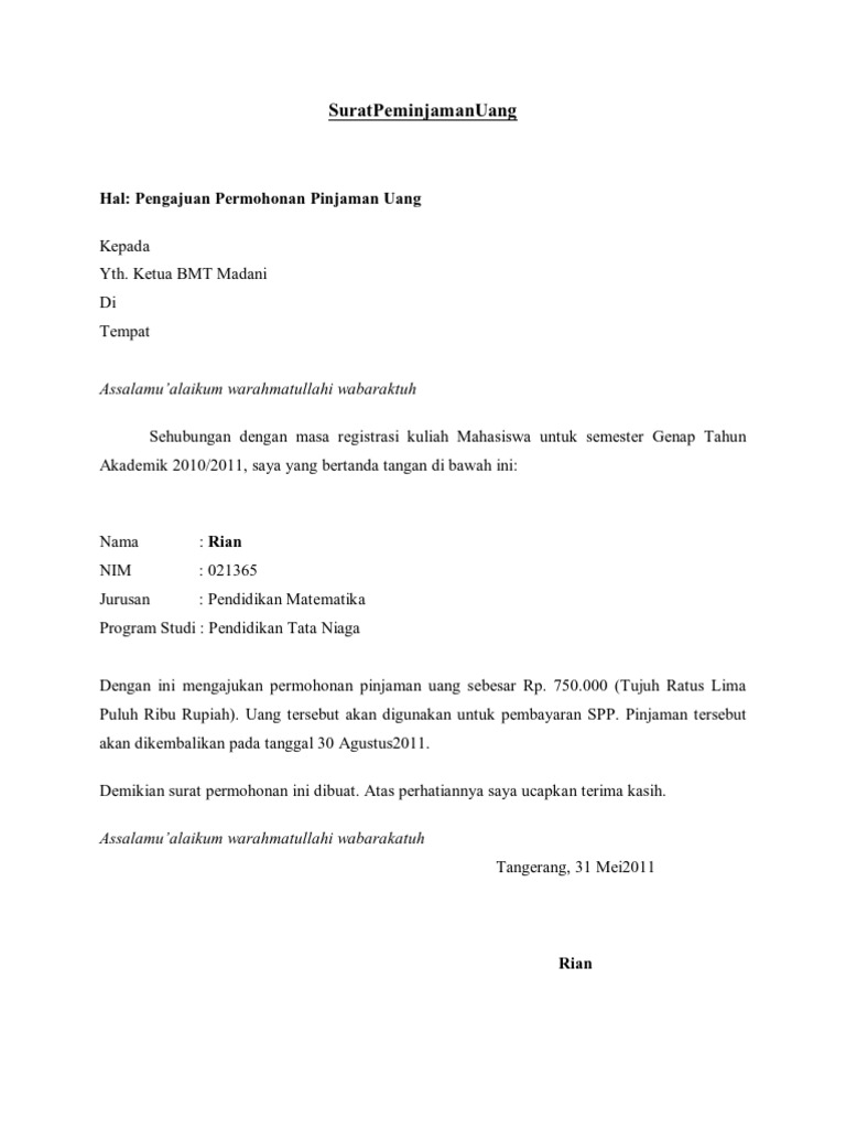 Contoh Surat Hibah Uang Contoh Surat