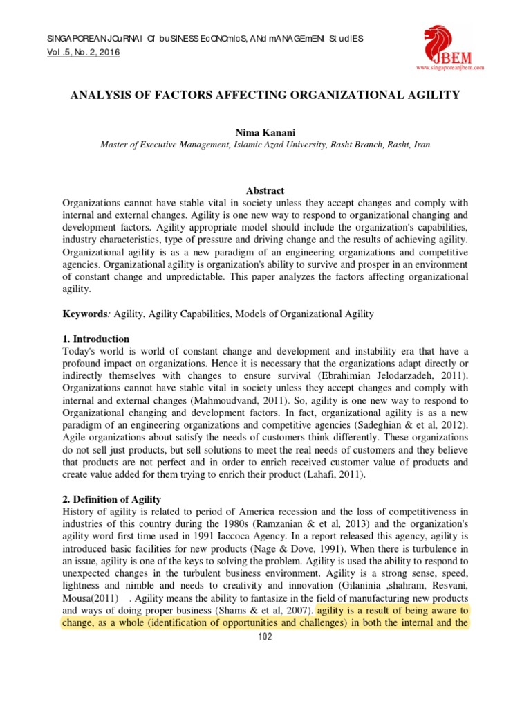 Factors Affecting Agility (Models) PDF Innovation Business Economics