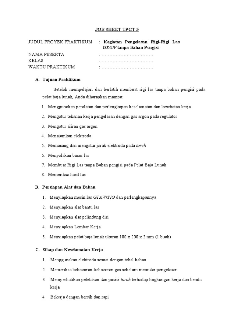 Job Sheet TPGT 5 | PDF