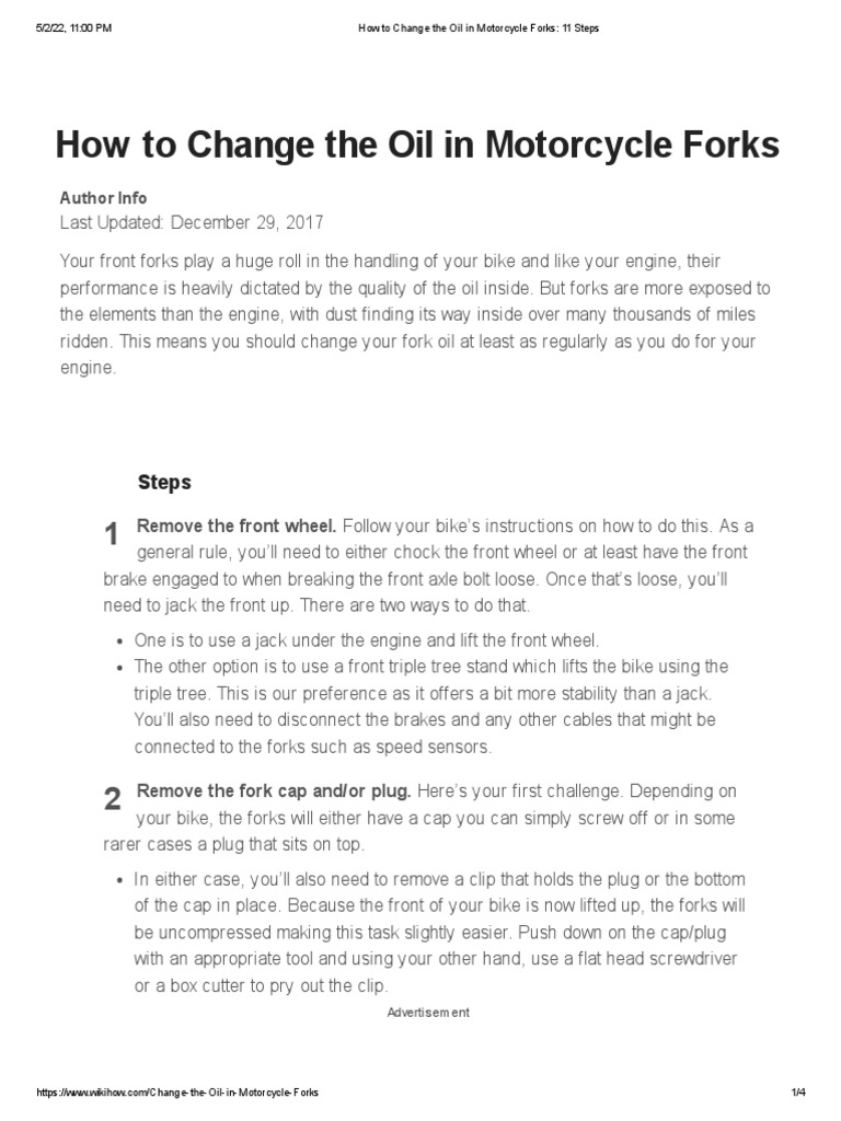 How To Change The Oil in Motorcycle Forks 11 Steps PDF Tools