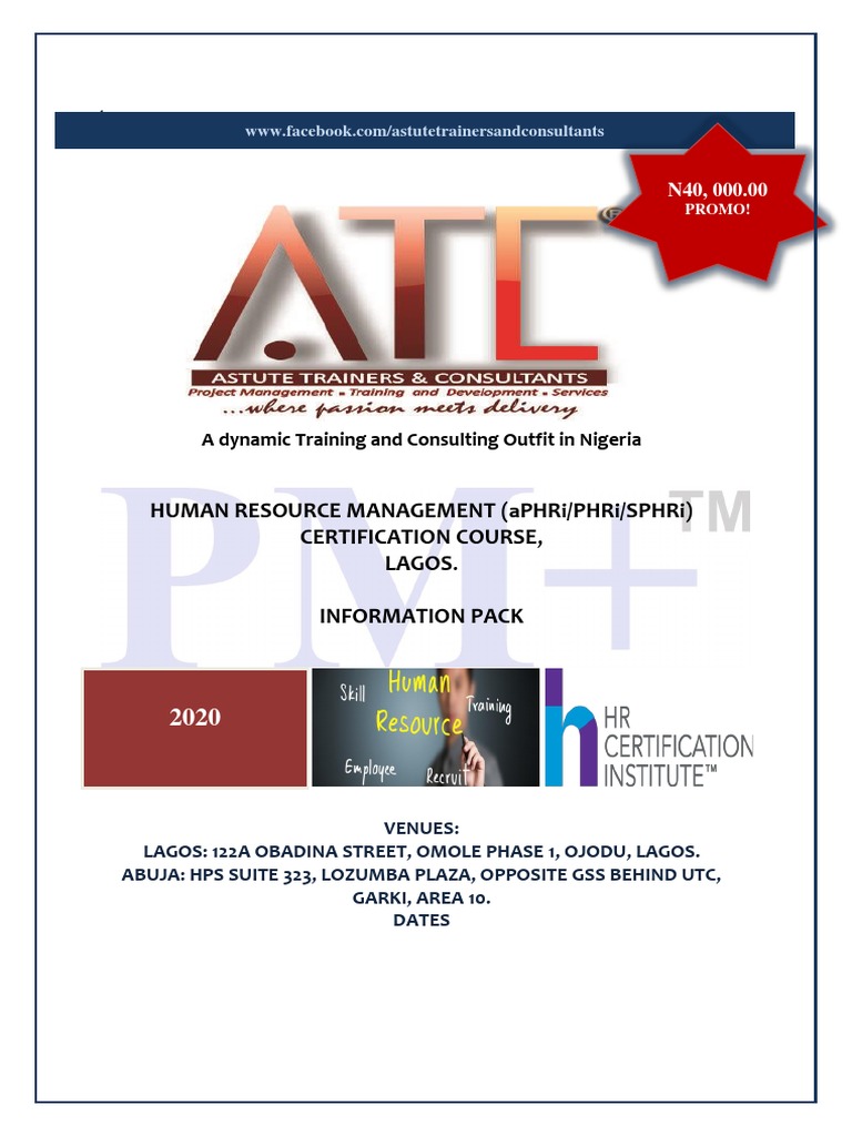 Human Resource Management (Aphri Phri Sphri) Certification Course, Lagos. PDF Human